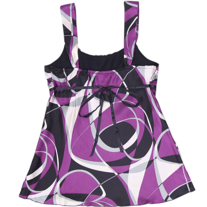 Y2K Ladies BCX Purple Abstract Swirl Empire Waist Cami Tank Top Size M