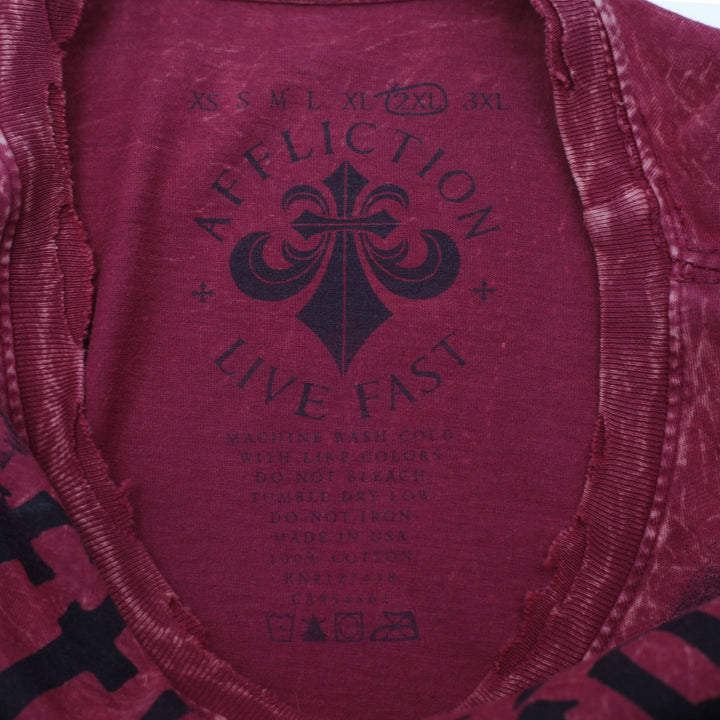 Y2K Mens Affliction T-Shirt Red Graphic Owl Print