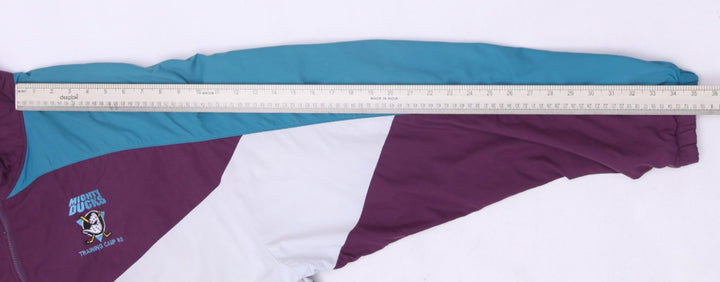 Vintage Mens Jammin Mighty Ducks Varsity Jacket Maroon White Teal Graphic | Migration_Jackets - View 9 | Fashion Rerun