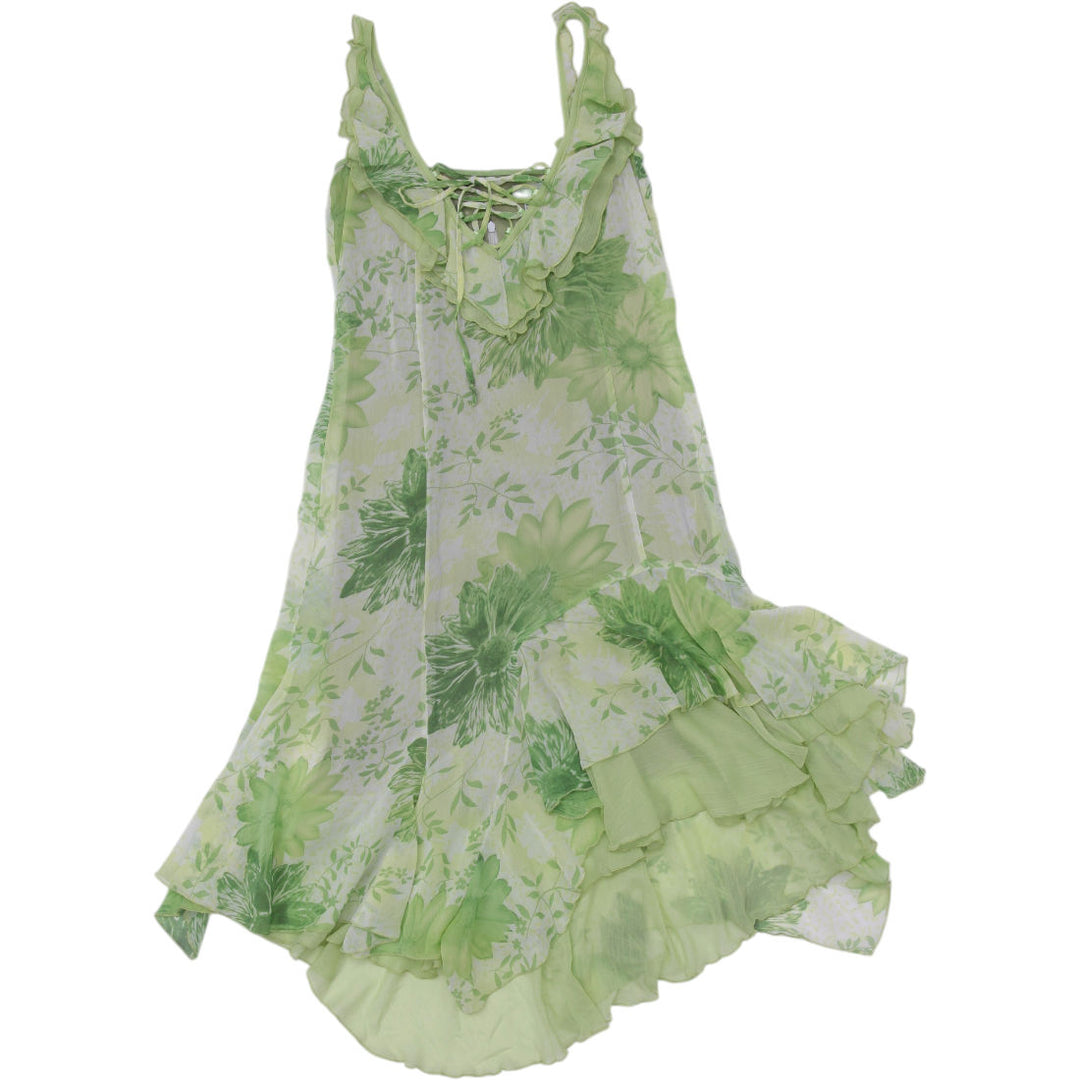 green y2k dress Shop Y2K Ladies Kensol Floral Mini Dress Green Ruffle