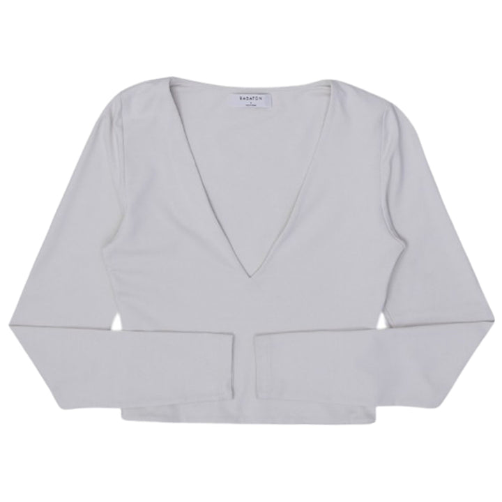 Ladies Babaton V-Neck Long Sleeve Crop Top