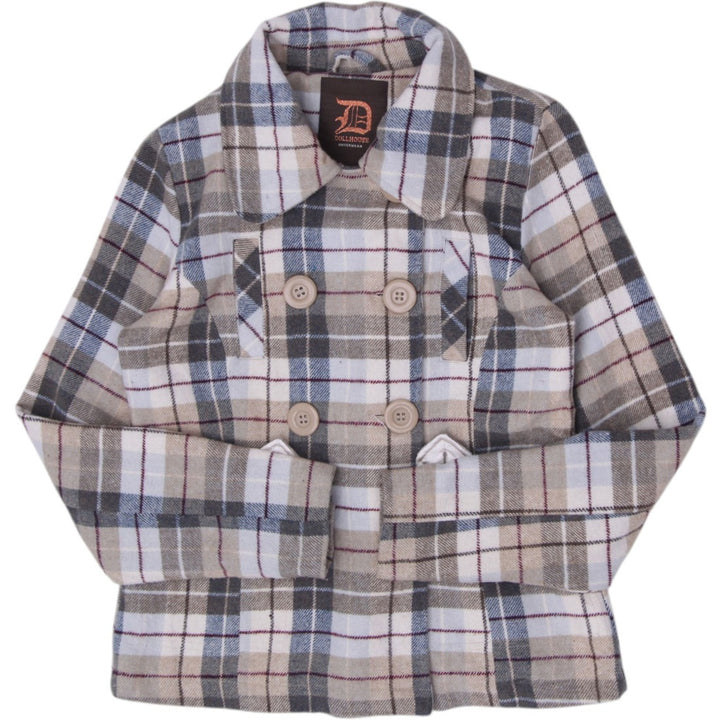 Y2K Ladies Dollhouse Plaid Peacoat Jacket Double Breasted Tan Cream Size S