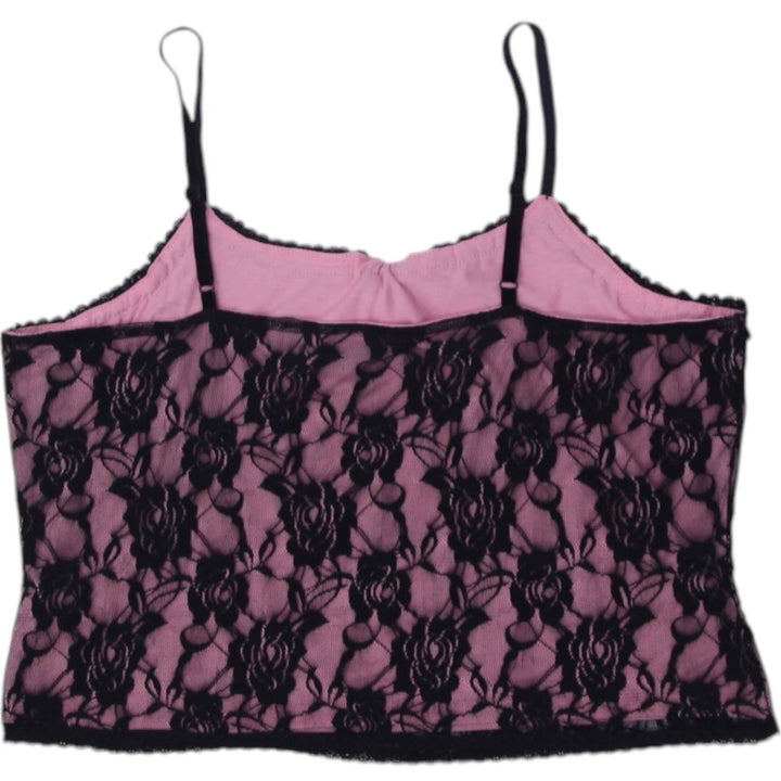 Y2K Ladies Crop Black Lace Pink Bow Strappy Top