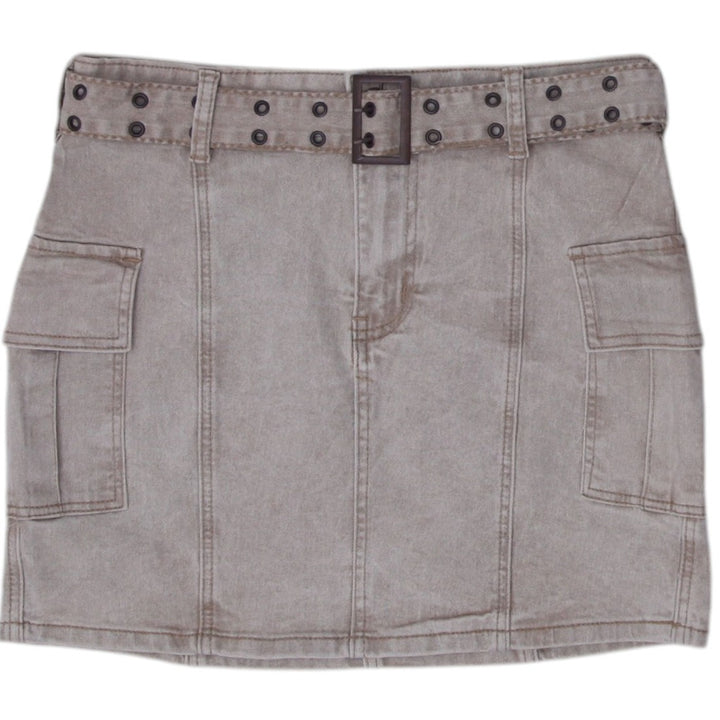 Y2K Ladies Cargo Pockets Belted Beige Mini Skirt Size 26 | Migration_Skirts | Fashion Rerun