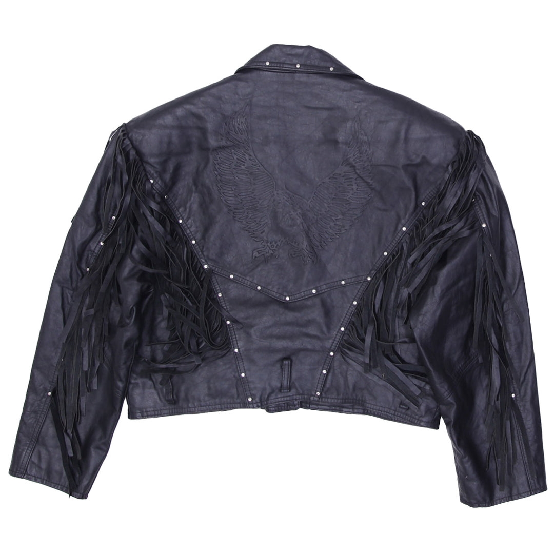 Vintage Ladies 80s Style Fringed Leather Jacket