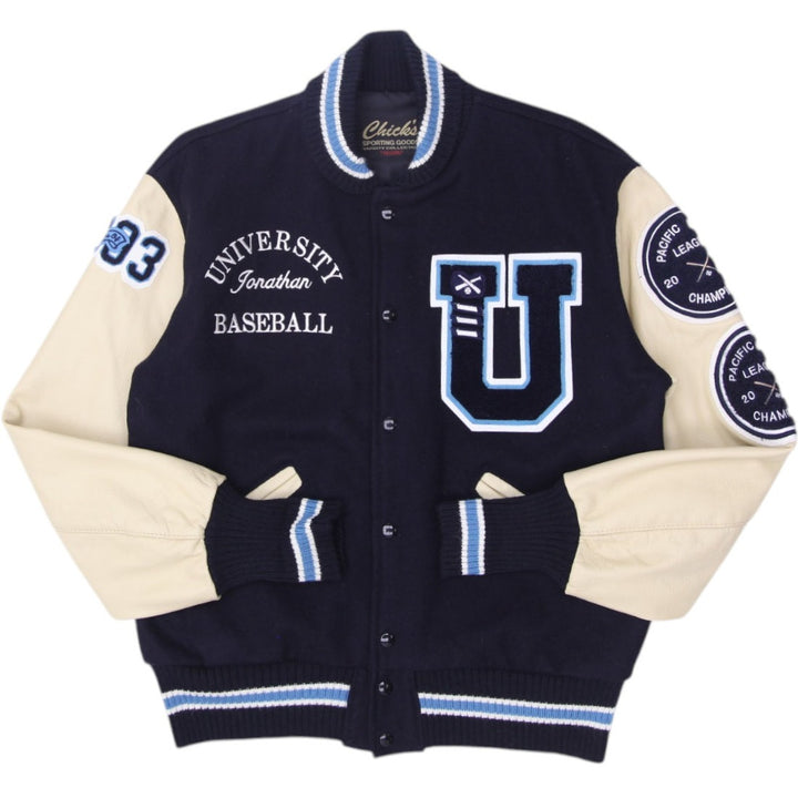 Vintage Chicks Varsity Jacket Navy Cream Embroidered Patches Baseball Size M | Migration_Jackets | Fashion Rerun