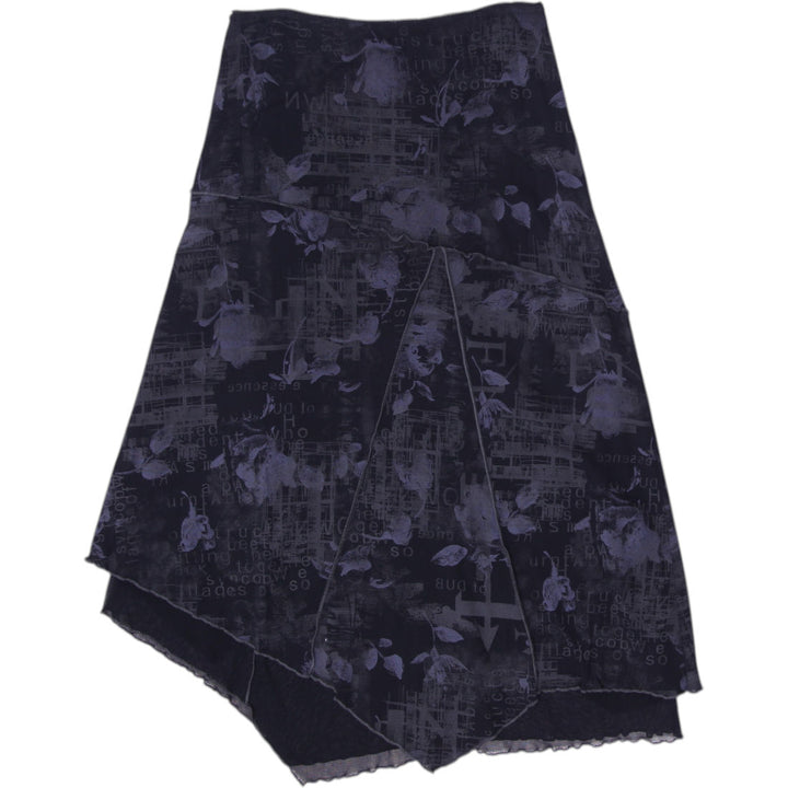 Y2K Ladies Floral Layered Asymmetric Graphic Black Skirt Size S | Migration_Skirts - Side View | Fashion Rerun