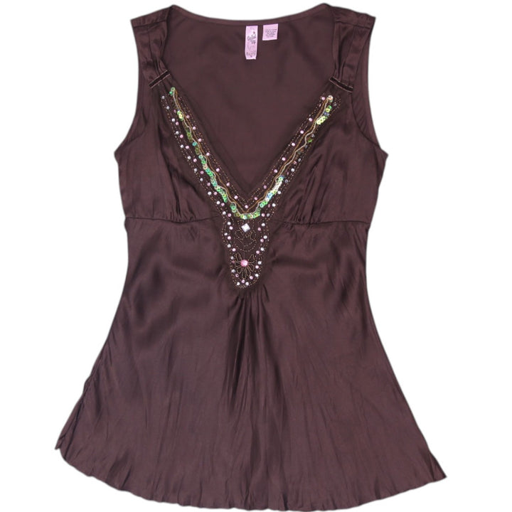 Y2K Ladies Beaded Babydoll Tank Top Size S