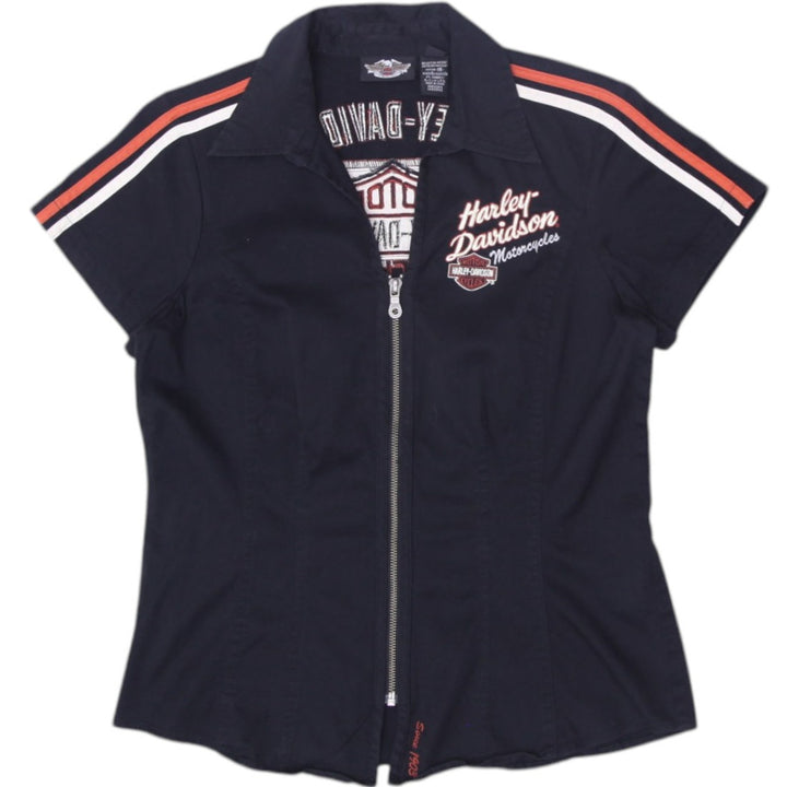 Y2K Ladies Harley Davidson Top Black Embroidered Logo Full Zip M | Migration_Y2K Tops | Fashion Rerun
