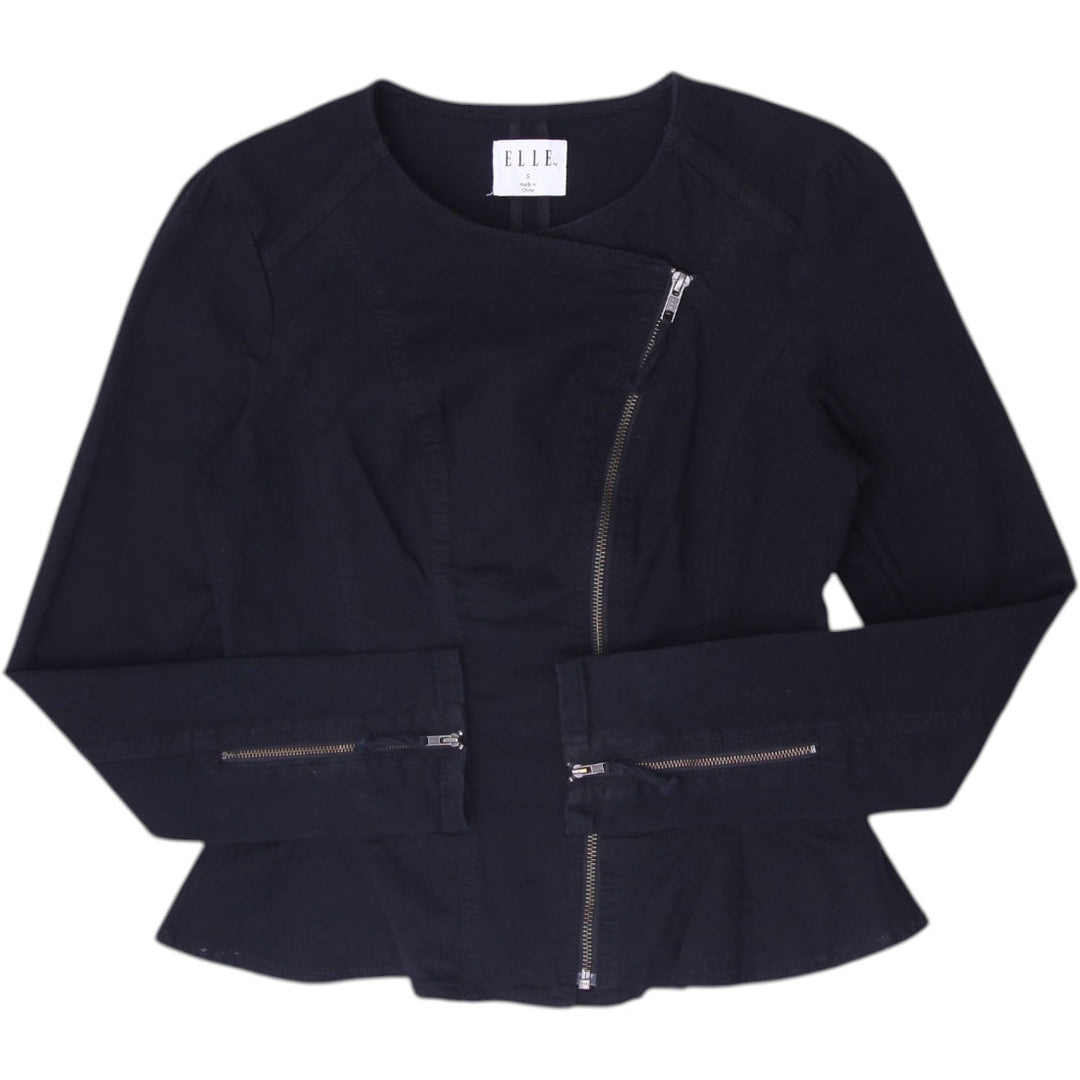 Y2K Ladies Elle Jacket Zipper Peplum Casual Denim Jacket Size s