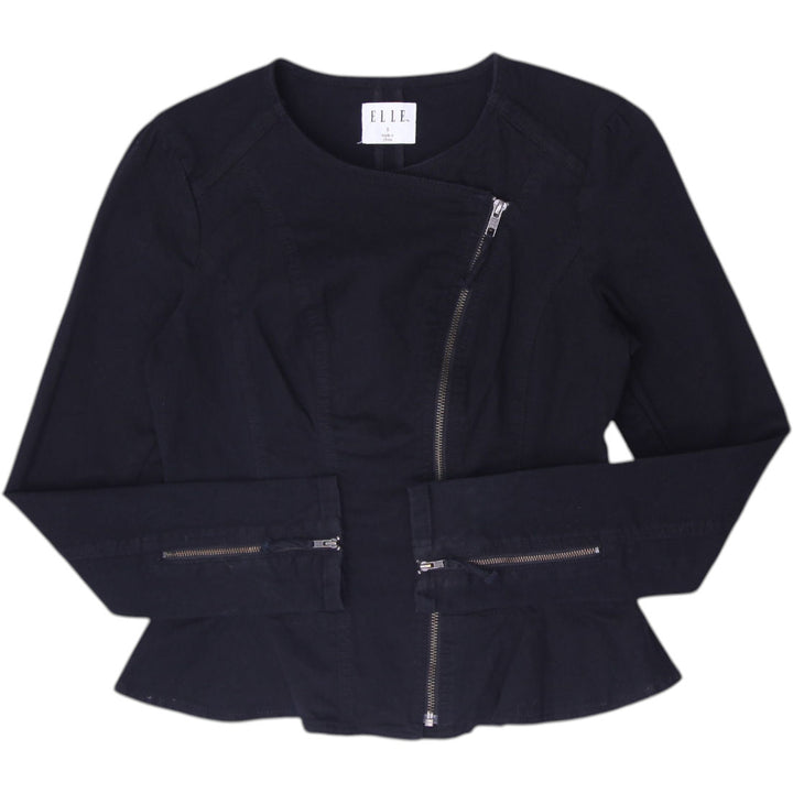 Y2K Ladies Elle Jacket Zipper Peplum Casual Denim Jacket Size s