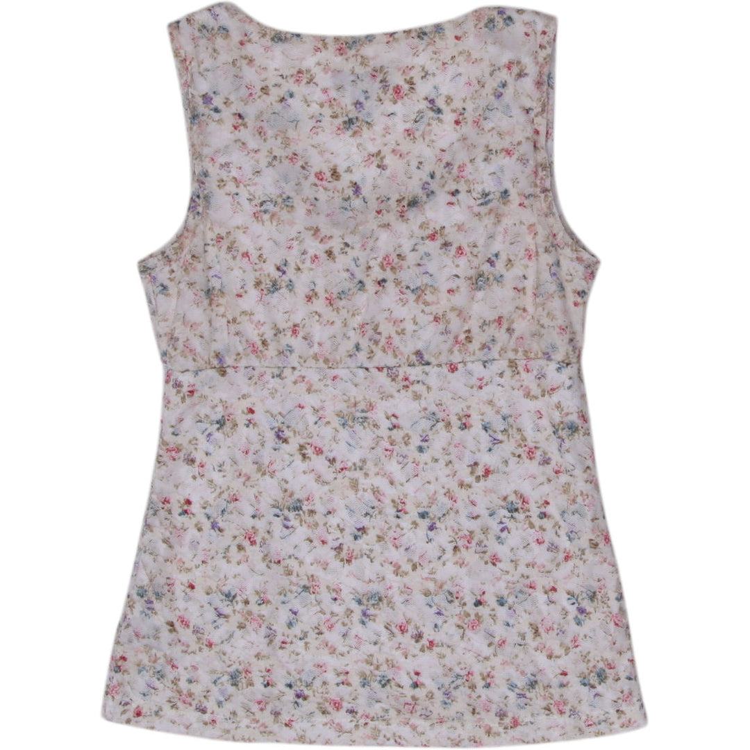 Y2K Ladies Alyx Floral Cream Sleeveless Tank Top Size S | Migration_Y2K Tops - Side View | Fashion Rerun