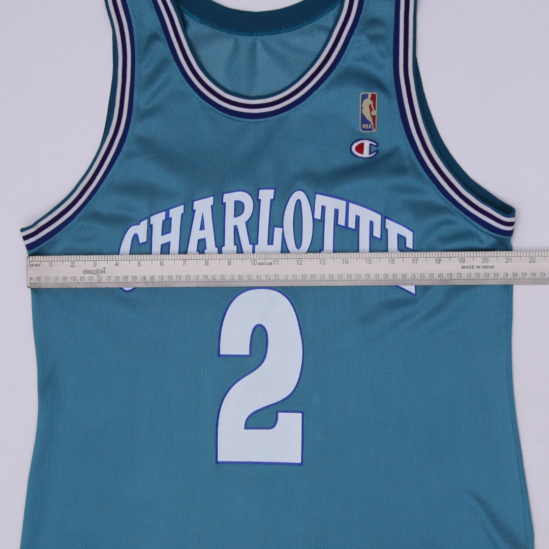 Vintage 90s Champion Larry Johnson #2 Charlotte Hornets Basketball Jersey Sz 44