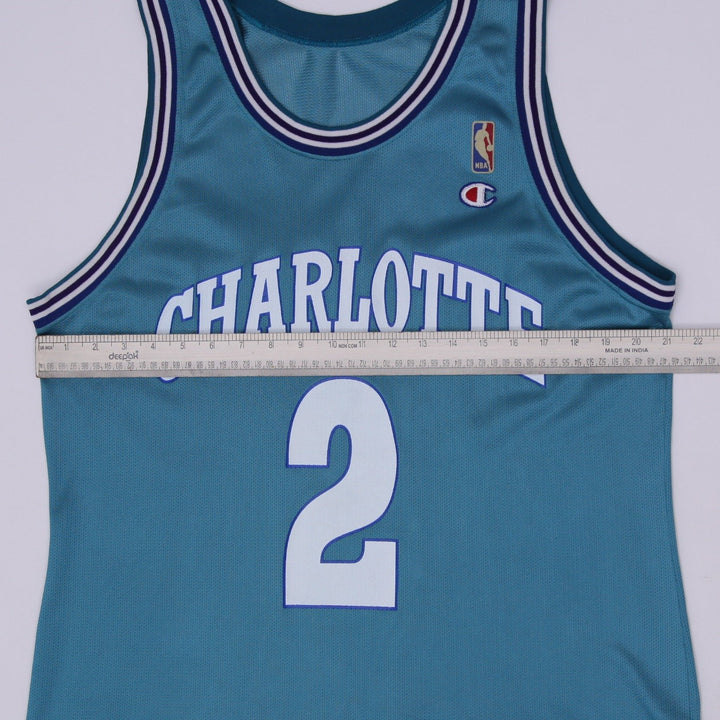 Vintage 90s Champion Larry Johnson #2 Charlotte Hornets Basketball Jersey Sz 44