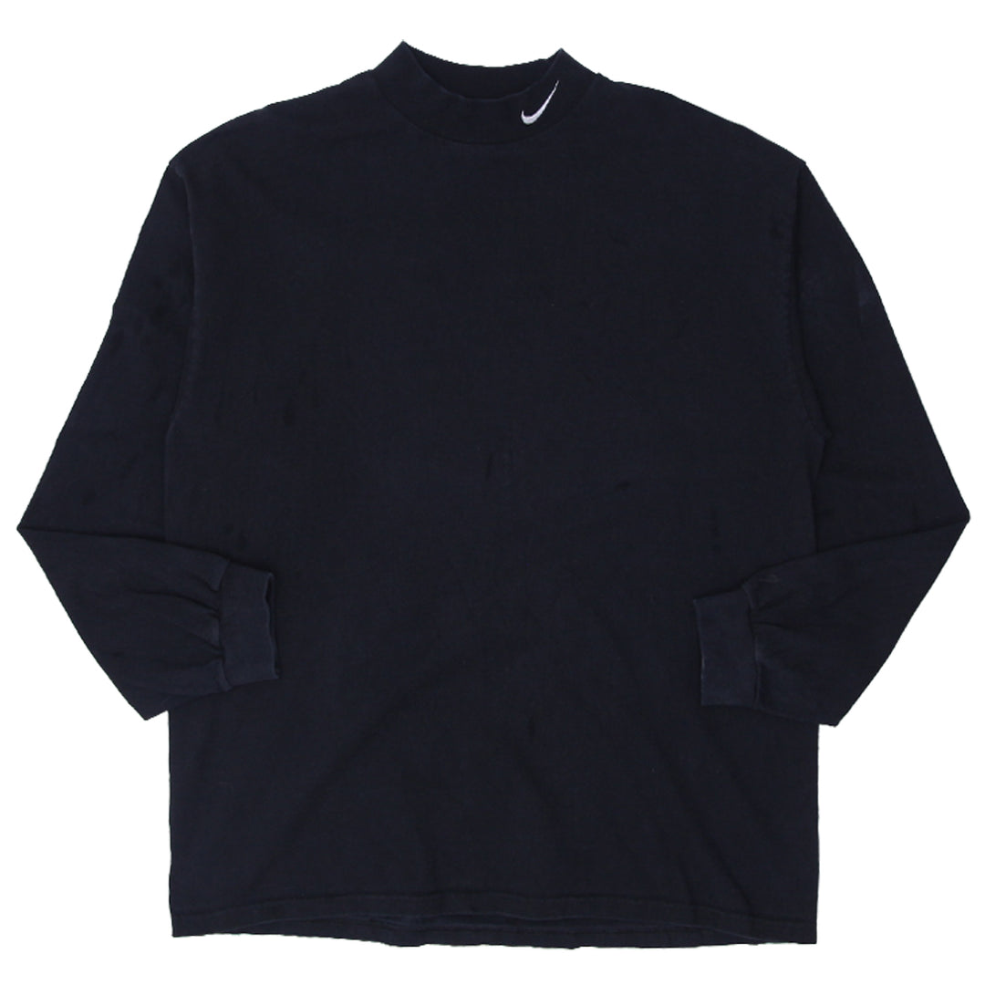 90's Vintage Nike Swoosh Embroidered Mock Long Sleeve T-Shirt  Black Made in USA XL - Fashion Rerun Vintage Migration_T-Shirt