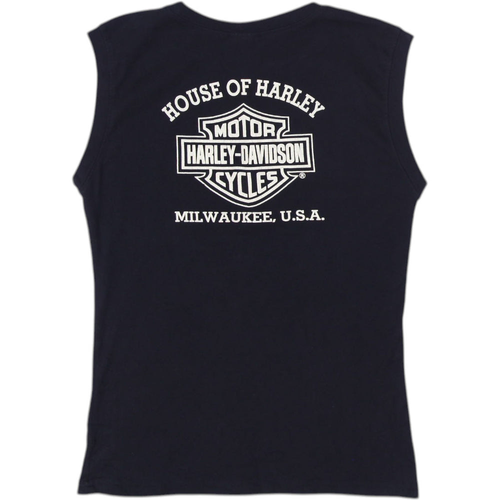 Y2K Ladies Harley Davidson Graphic Biker Sleeveless Tee Size XL | Migration_Y2K Tops - Side View | Fashion Rerun