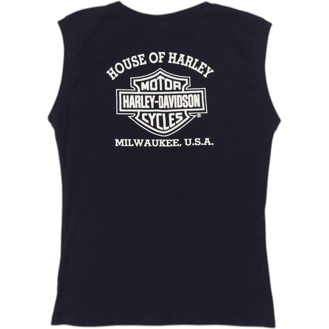 Y2K Ladies Harley Davidson Graphic Biker Sleeveless Tee Size XL | Migration_Y2K Tops - Side View | Fashion Rerun
