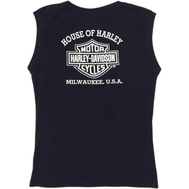 Y2K Ladies Harley Davidson Graphic Biker Sleeveless Tee Size XL | Migration_Y2K Tops - Side View | Fashion Rerun
