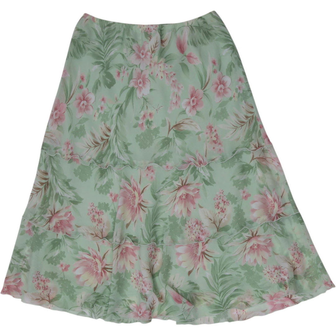 Y2K Ladies Alfred Dunner Skirt Green Floral Pattern Polyester
