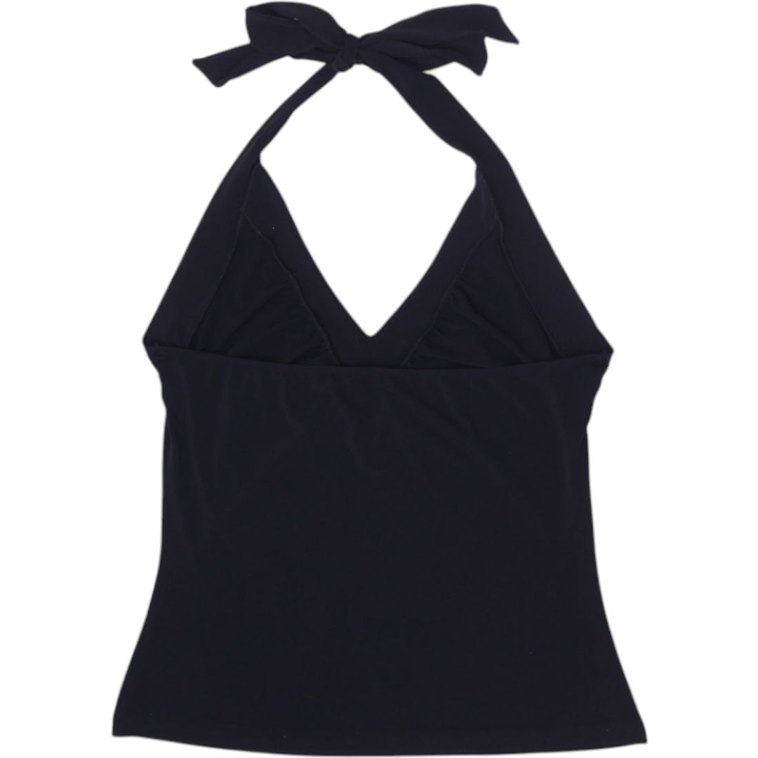 Y2K Ladies Ribbed Sleeveless Tie Halter Top Size XS | Migration_Y2K Tops - Side View | Fashion Rerun