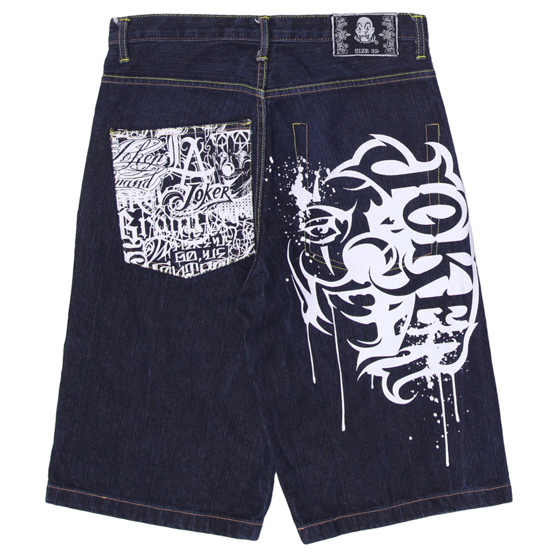 Y2K Mens Joker Printed Denim Shorts