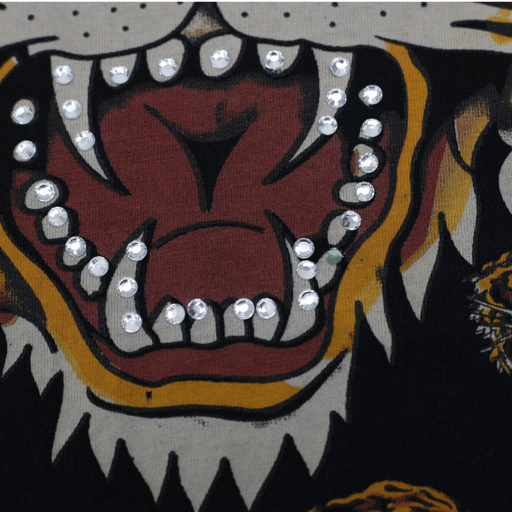 Y2K Mens Ed Hardy Black T-Shirt Tiger Graphic All Over Size 2XL