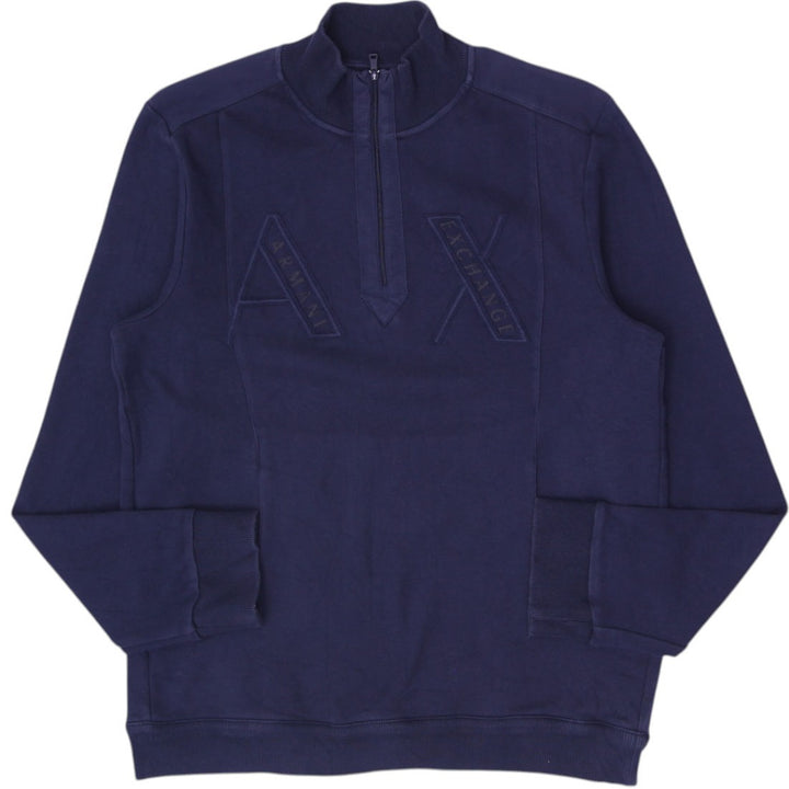 Armani Exchange Men's Navy Blue Quarter Zip Sweatshirt Embossed AX Logo Size L