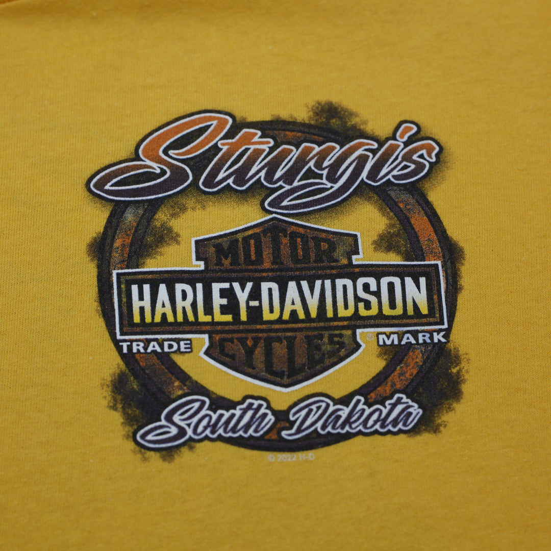 Mens Harley Davidson Sturgis South Dakota Back Skull Tee Mustard Yellow Size XL