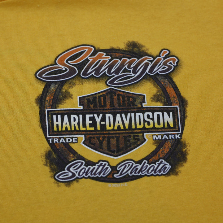 Mens Harley Davidson Sturgis South Dakota Back Skull Tee Mustard Yellow Size XL