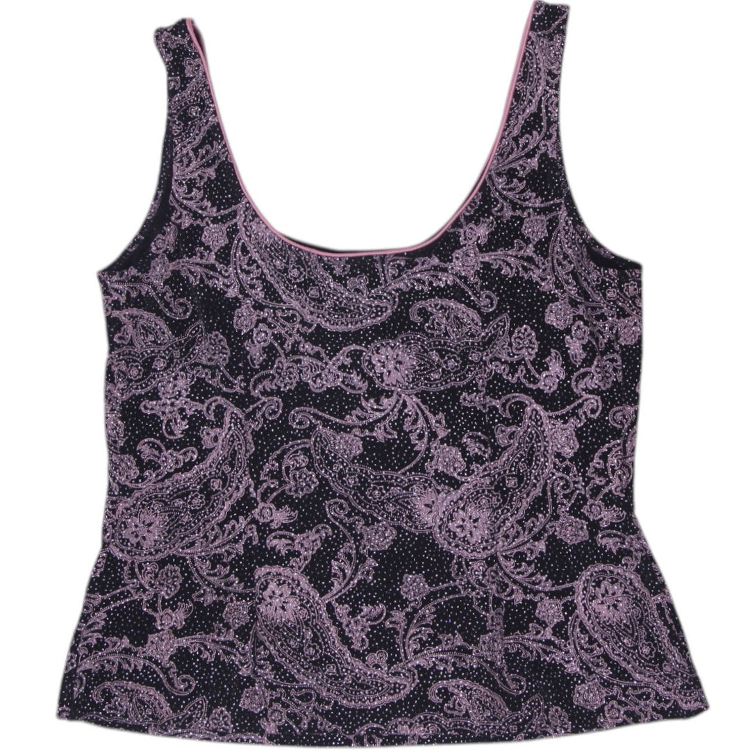 Y2K Ladies Alex Evenings Glitter Paisley Sleeveless Tank Top Size L