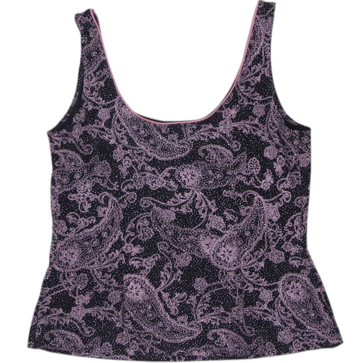 Y2K Ladies Alex Evenings Glitter Paisley Sleeveless Tank Top Size L