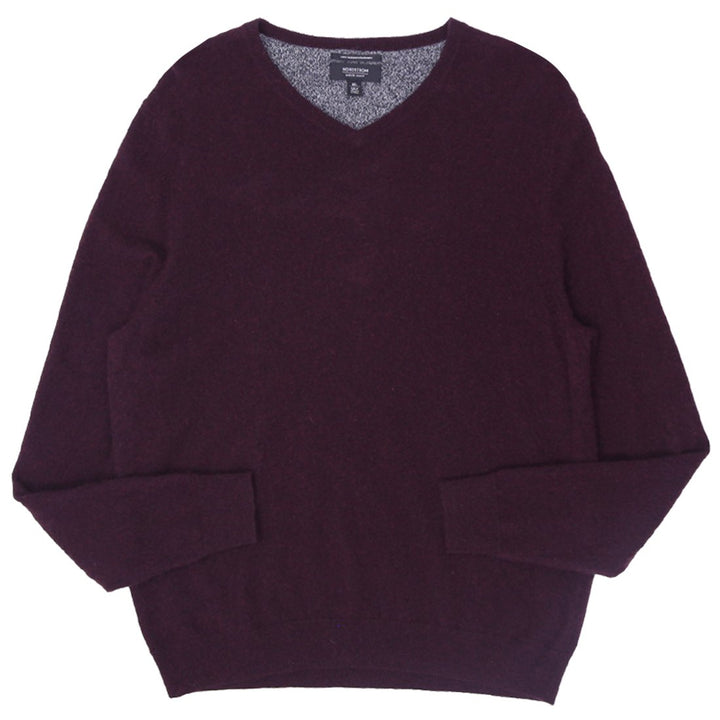 Mens Nordstrom 100% Cashmere Sweater Maroon V-Neck Knitwear XL