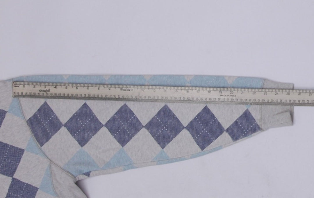 Mens Stussy Sweatshirt Gray Blue Argyle Pattern Cotton Blend