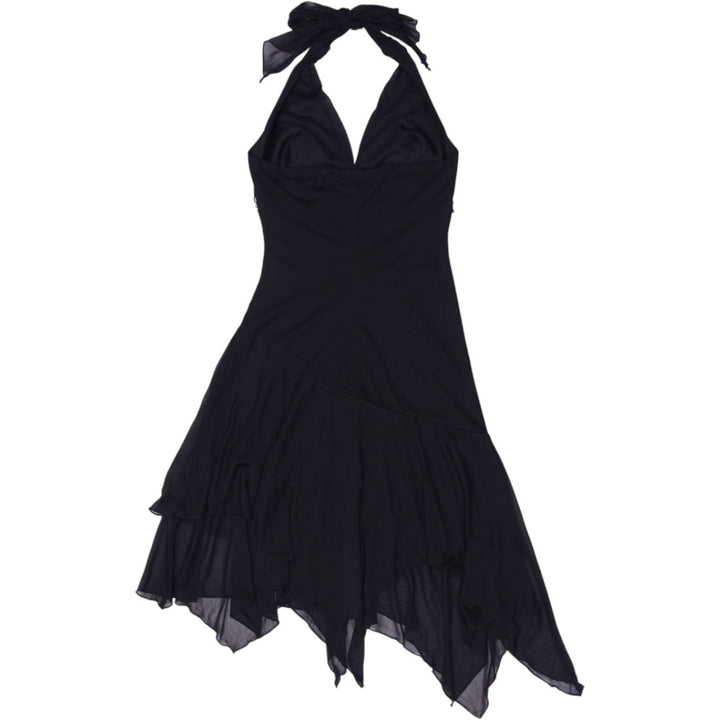 Y2K Ladies Trixxi Black Halter Dress Beaded Handkerchief Hem