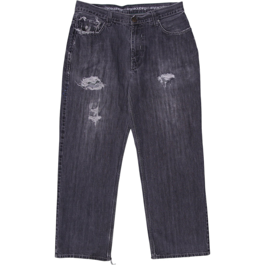 Y2K Mens Ripped Denim Worn Look Distressed Black Jeans Size 36 | Migration_Jeans & Pants | Fashion Rerun