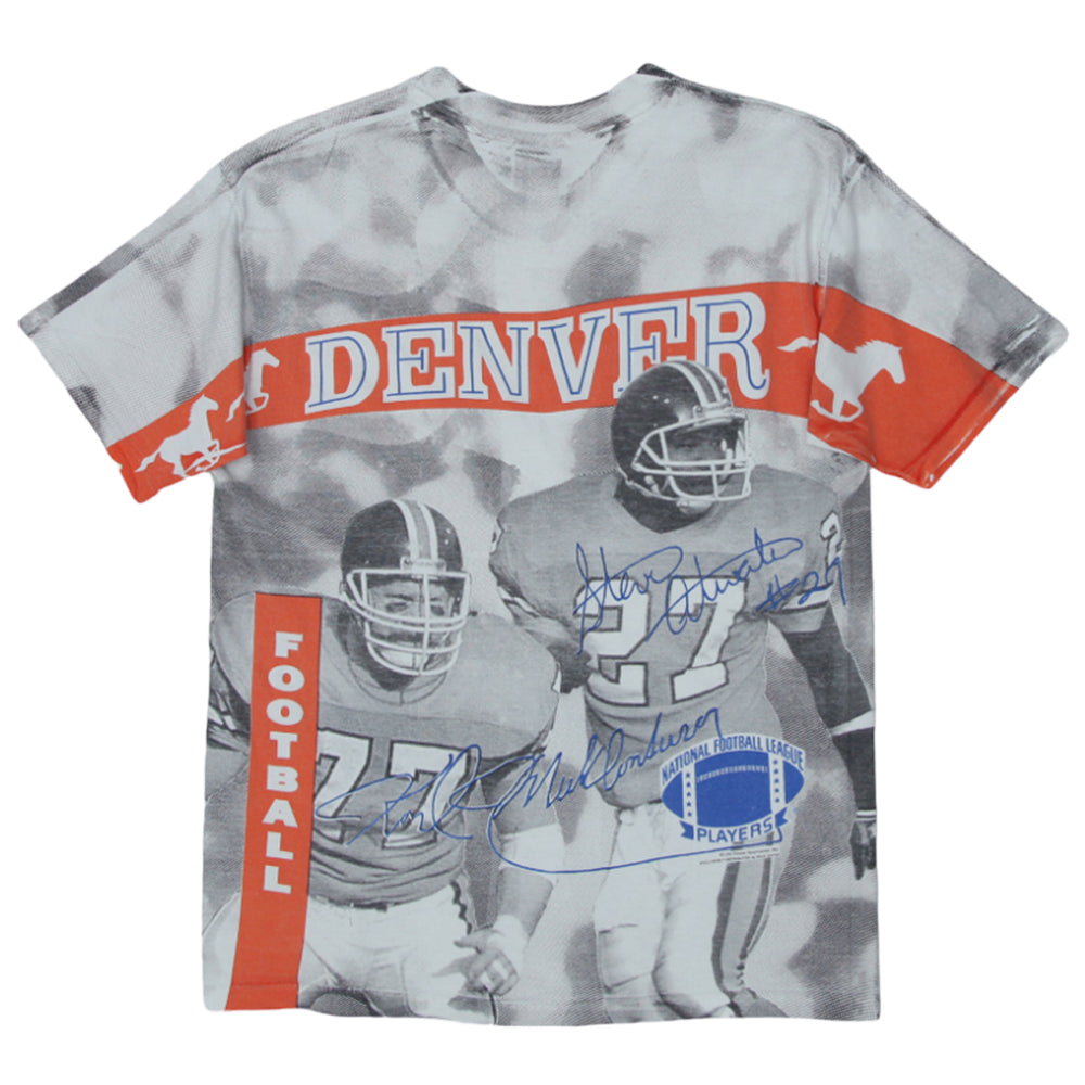 Vintage Denver Broncos NFL AOP T-Shirt by Wild Oats John Elway Made In USA Size Large - Fashion Rerun Vintage Migration_T-Shirt