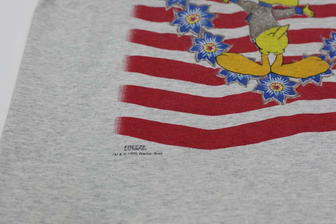 1995 Vintage Warner Bros Tweety Bird Mirror Print T-Shirt Gray Looney Tunes L | Migration_T-Shirts UAENAT40 - | Fashion Rerun