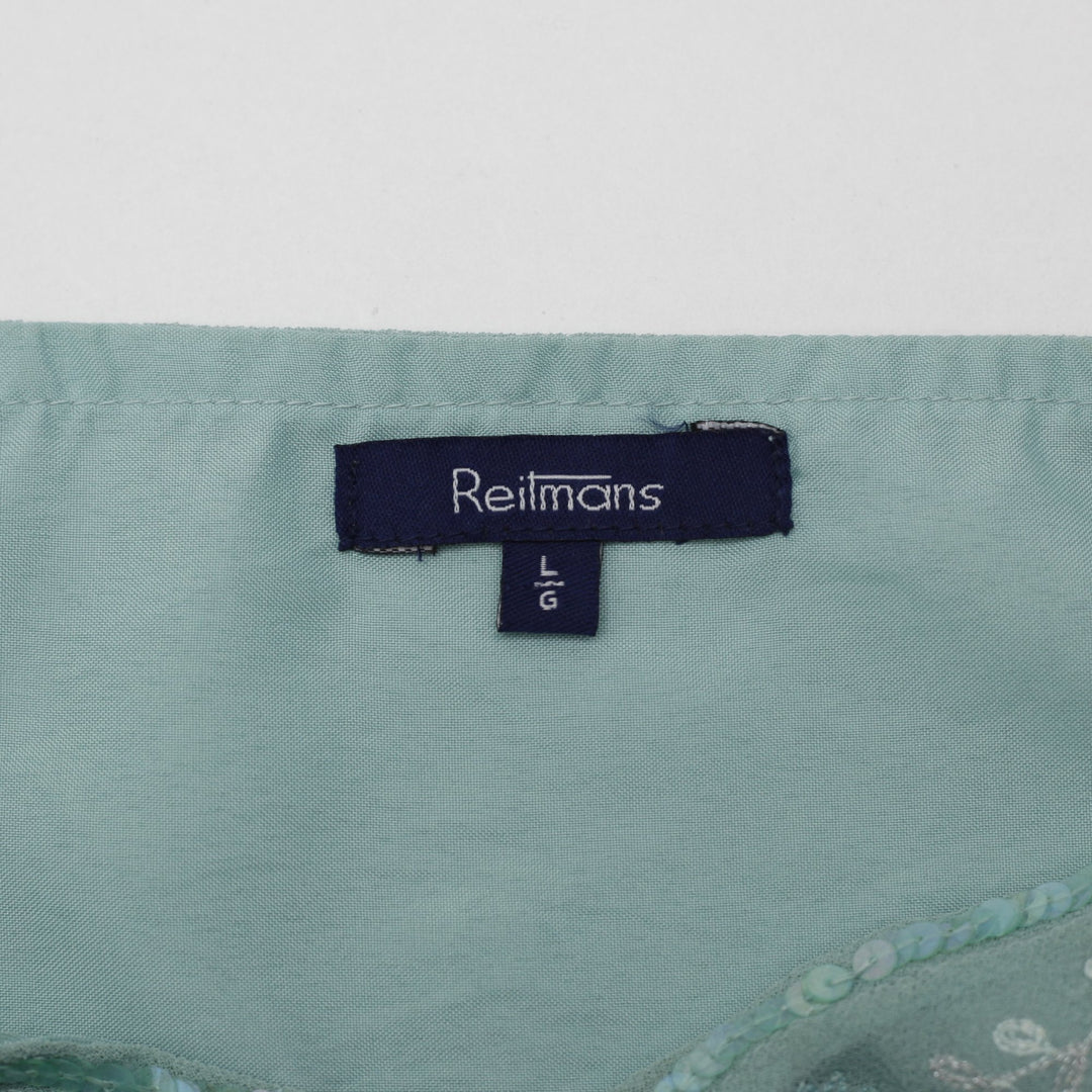 Y2K Ladies Reitmans Sequin Embroidered Tie Back Sage Green Top Size L