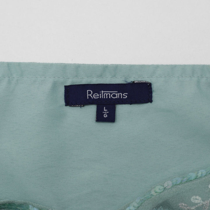 Y2K Ladies Reitmans Sequin Embroidered Tie Back Sage Green Top Size L