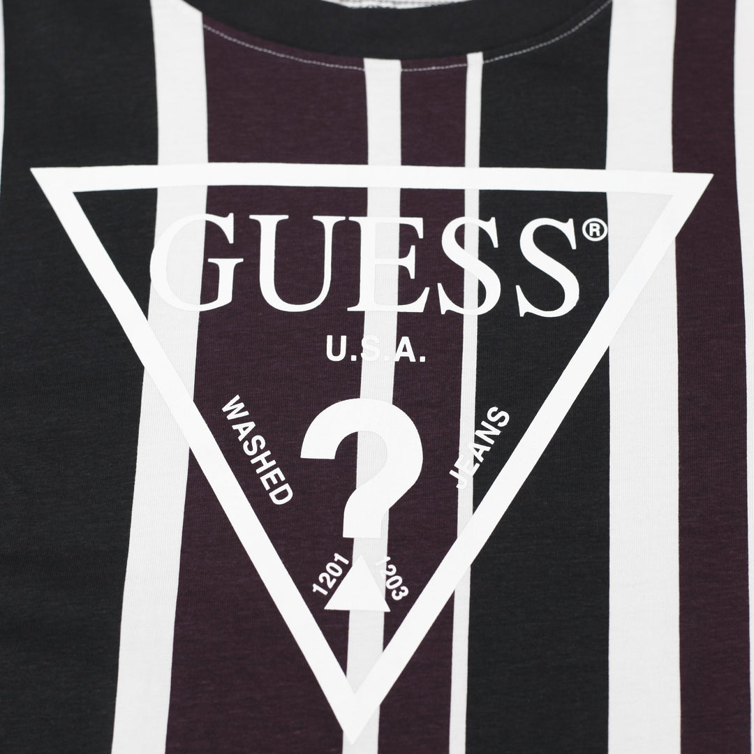 Mens Guess Vertical Striped Triangle Logo T-Shirt Size S