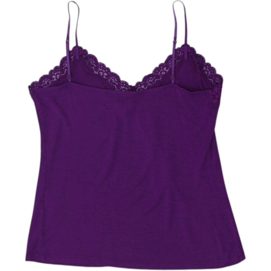 Y2K Ladies Apostrophe Petite Purple Lace Trim Camisole Top Size M
