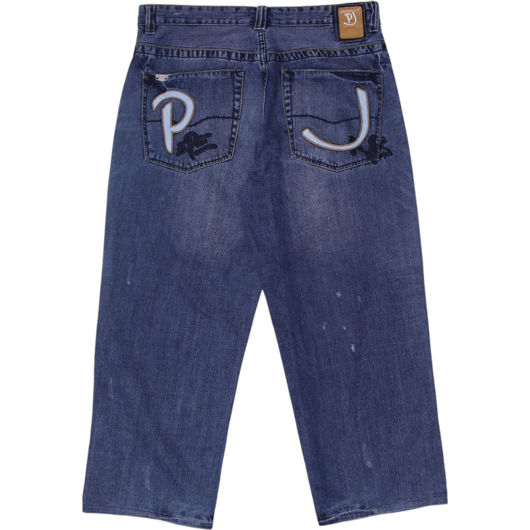Y2K Mens Blue Denim Straight Fit Distressed Jeans Size 38 | Migration_Jeans & Pants - Side View | Fashion Rerun