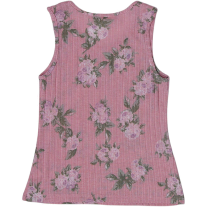 Y2K Ladies Self Esteem Pink Ribbed Floral Tank Top Coquette Balletcore