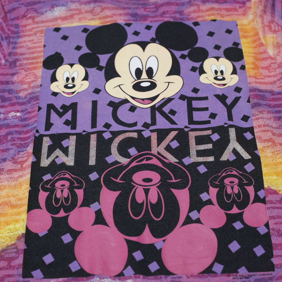 Vintage 90s Mickey Mouse All Over Print Neon Tie Dye Walt Disney Company S.Stitch Size M