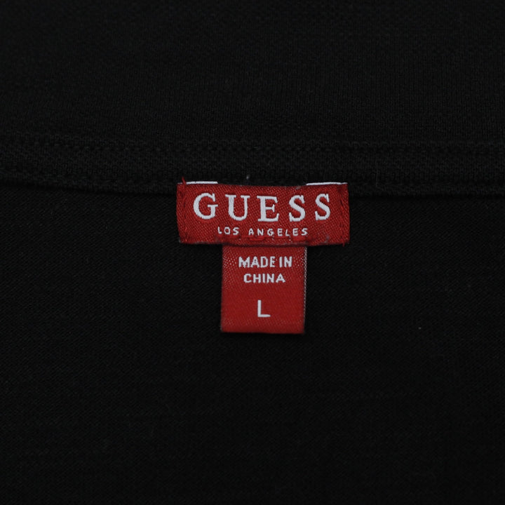 Y2K Ladies Guess Black Quarter-Zip Ring Pull Embroidered Polo T-Shirt Size L
