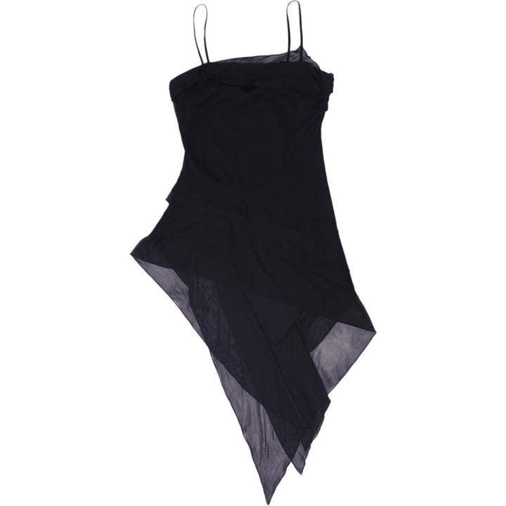 Y2K Ladies Le Chateau Black Mesh Asymmetrical Dress Handkerchief Hem Size XS