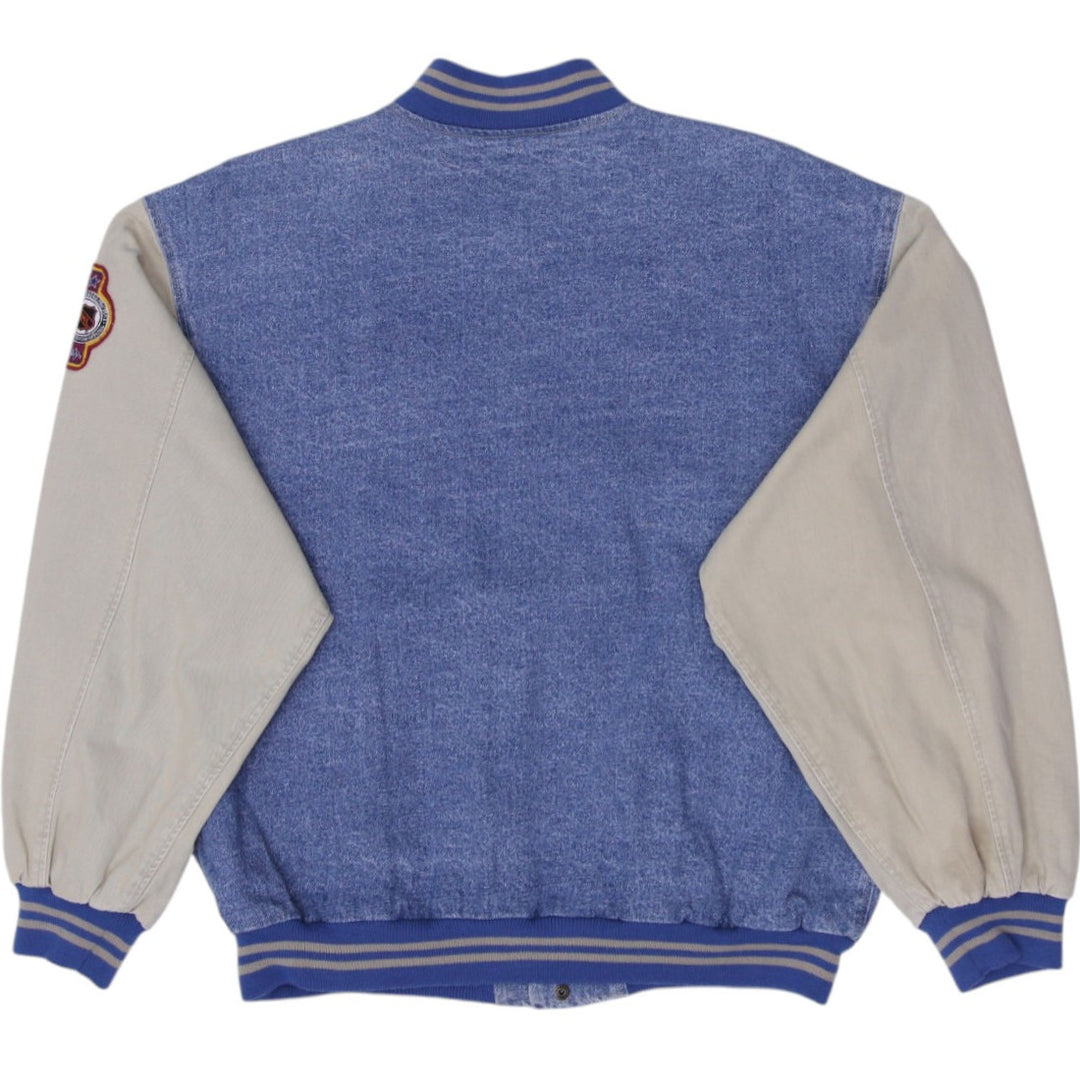 Vintage Mens Chalk Line Varsity Jacket Blue NHL Hockey Patch Denim Size L | Migration_Jackets - Side View | Fashion Rerun