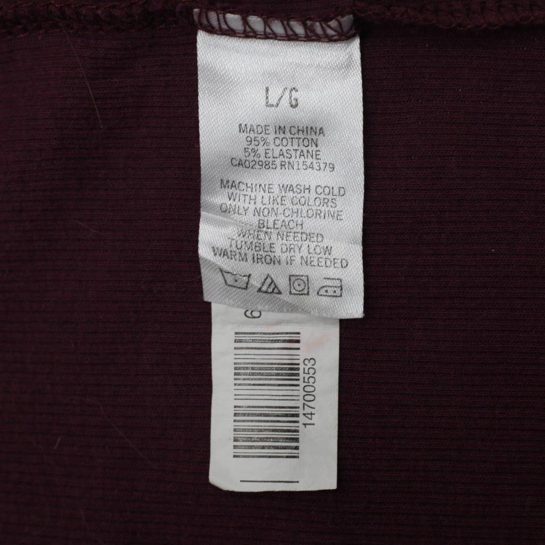 Y2K Ladies Aéropostale Maroon Long Sleeve Notch Neck Ribbed Top Size L
