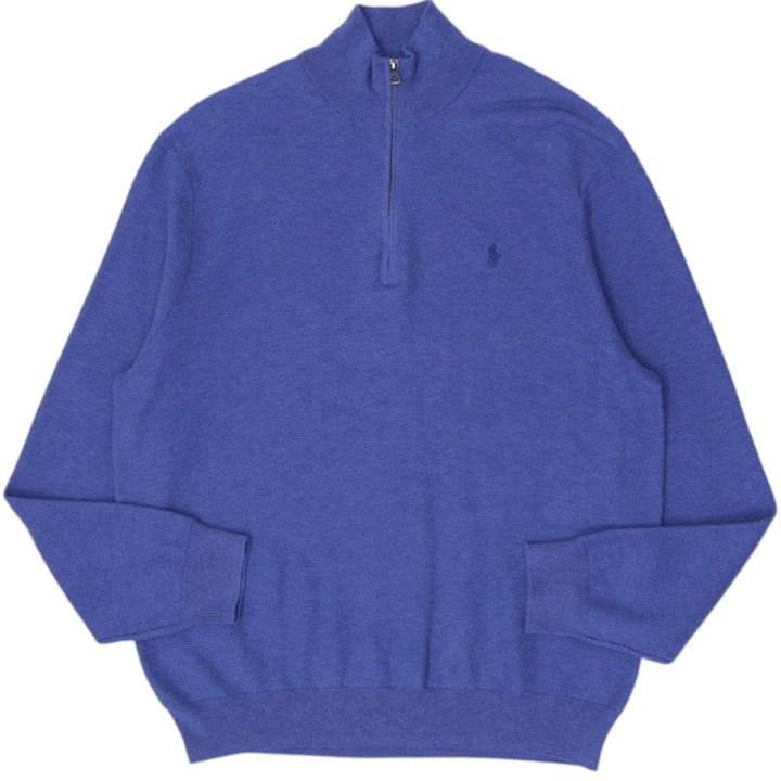 Mens Polo Ralph Lauren Quarter Zip Pima Cotton Mock Neck Blue Sweater Size XL