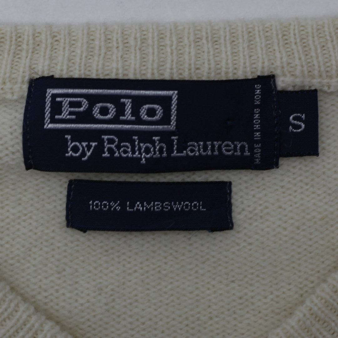 Vintage Polo By Ralph Lauren Cream 100% Lambswool V-Neck Knitwear Sweater Size S | Migration_Jumper & Knitwea | Fashion Rerun